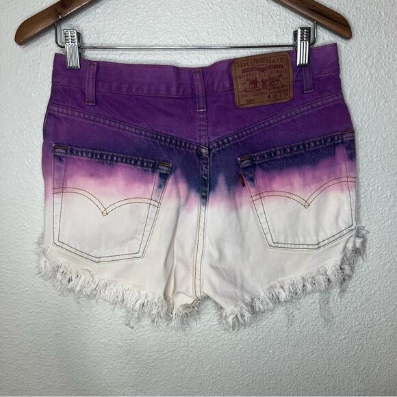 Levi’s 505 CUSTOM purple pink white ombre hearts distressed cutoff shorts W31 - Picture 5 of 6